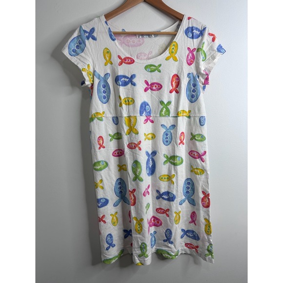 fresh produce Dresses & Skirts - VTG Fresh Produce Womens M Cotton Fish Print Short Sleeve T-Shirt Dress USA
